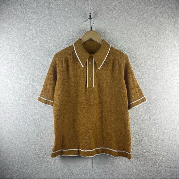 Vintage l 50s L Rockabilly Stretch Knit Contrast Stripe Collar Cabana Polo Shirt